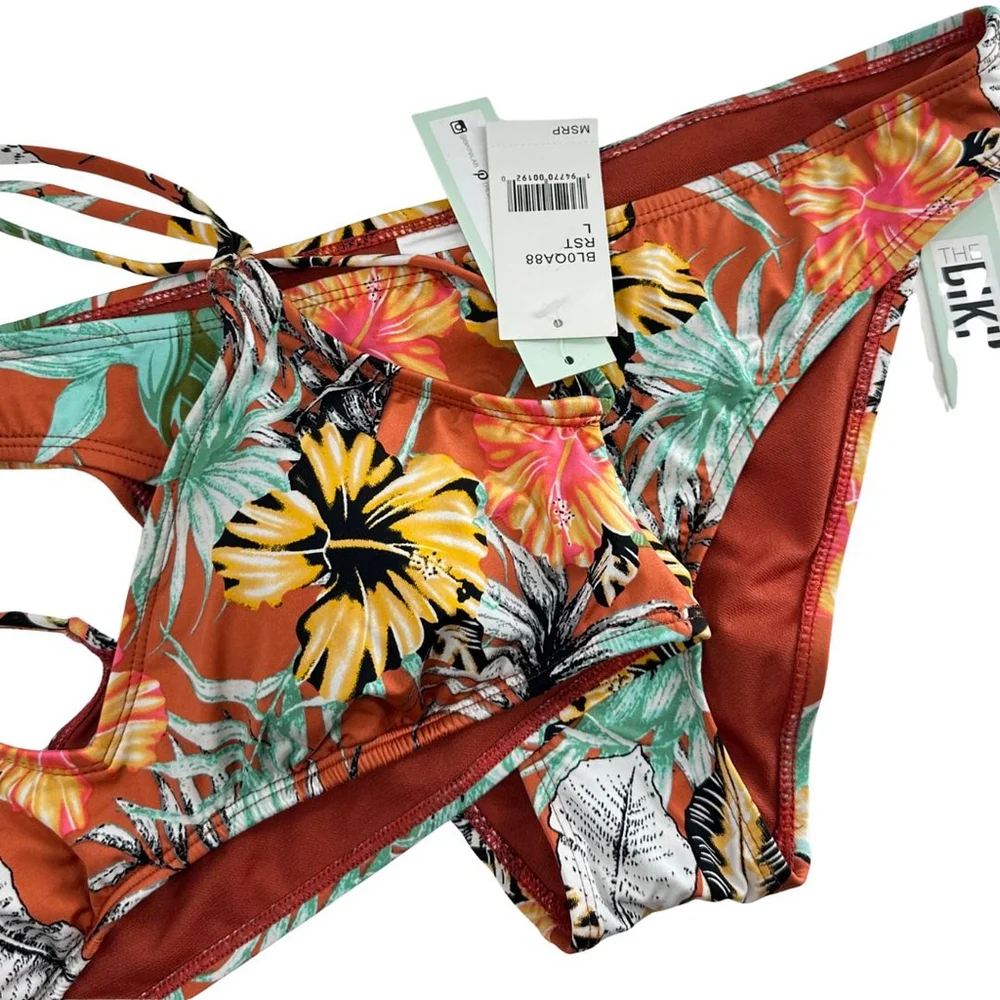 NWT The Bikini Lab Swimsuit SET Orange TROPICAL Multi-Color WOMENS M L 8 - Picture 4 of 9